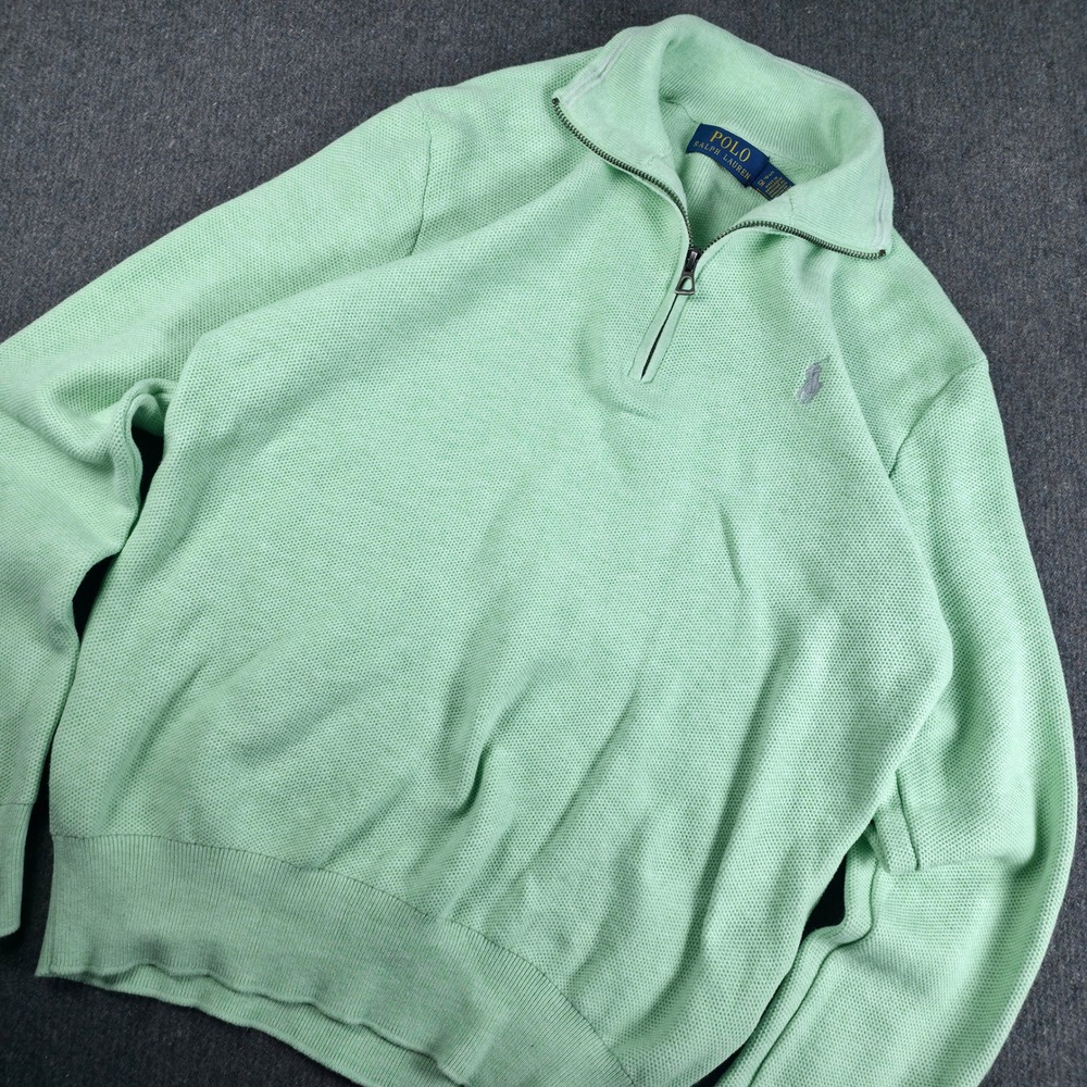 Polo Ralph Lauren Quarter-Zip Pullover Mens Small Mint‎ Green Cotton Pique Knit